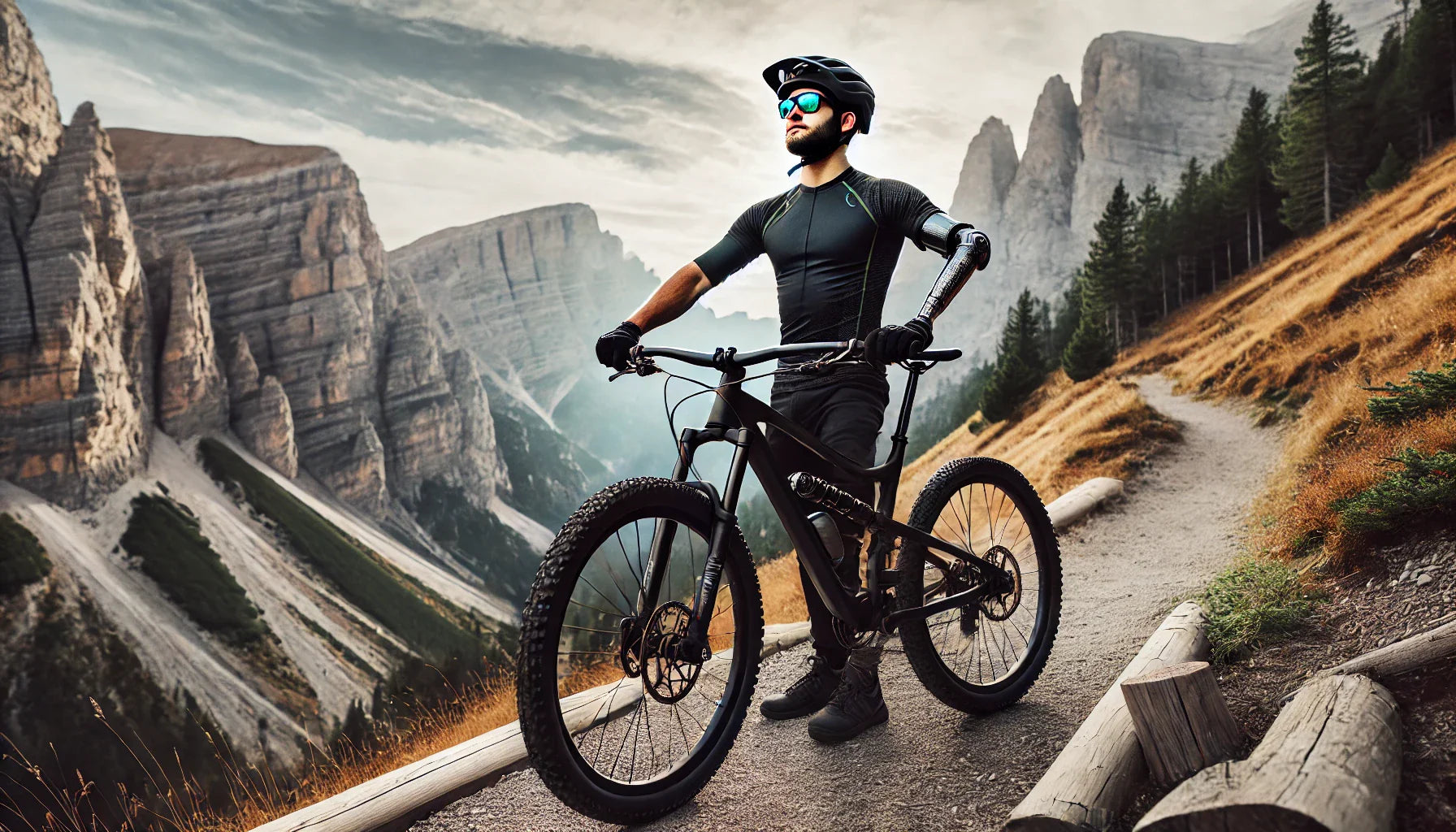 Manejando la bicicleta de montaña a toda velocidad con una sola mano